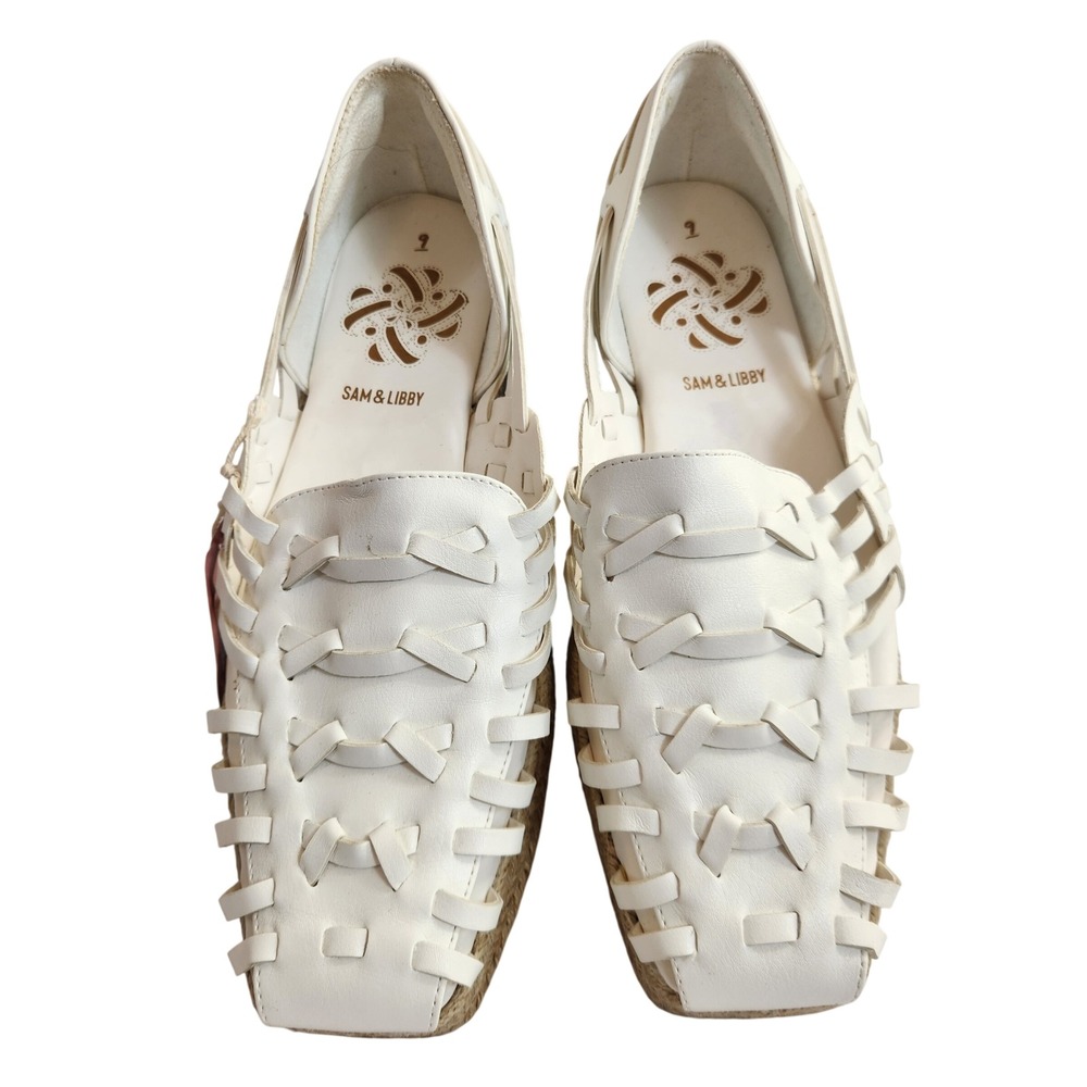 SAM & LIBBY Women's‎ Asha Espadrille Flats White Size 9 Woven Leather Shoes NWT